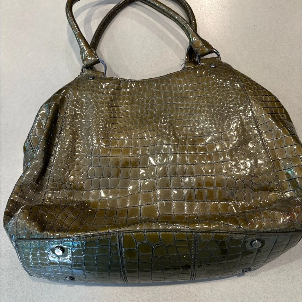 Cole Haan Olive Crocodile-Embossed Shoulder Bag - Picture 1 of 4